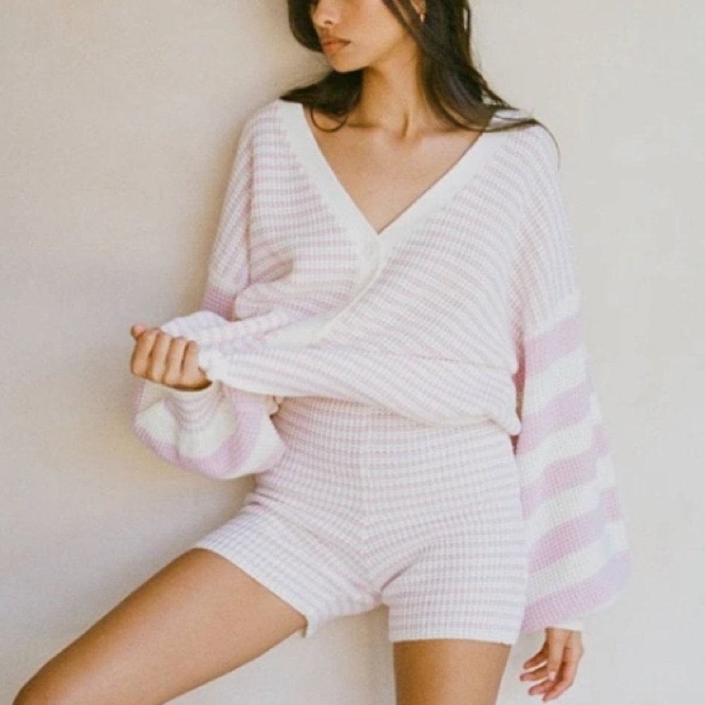 Sabo Skirt Diaz pink stripe cardigan short set